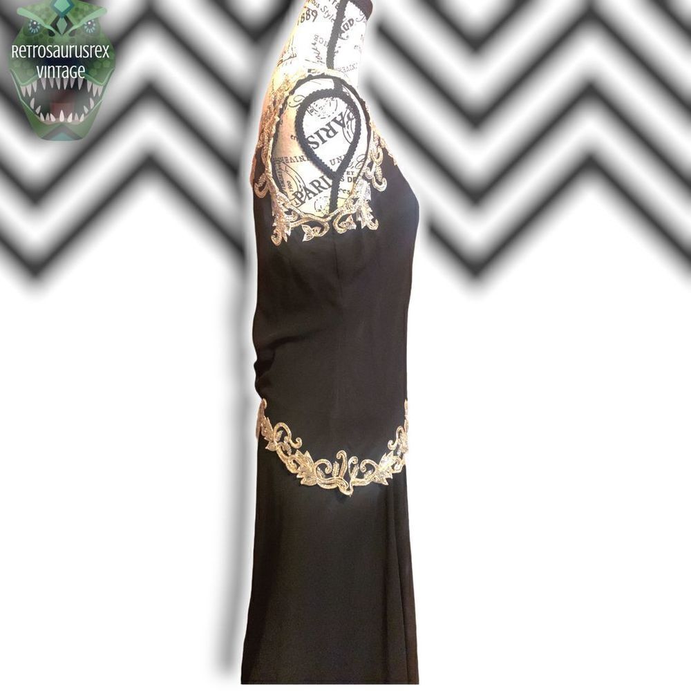 VINTAGE J’Kara 1990’s Beaded Chiffon Special Occasion Glam Gown & Jacket, Size 6 - Picture 6 of 9